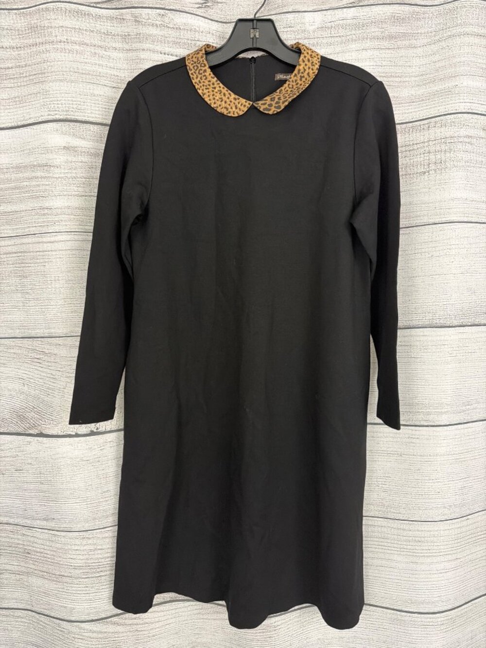 J. McLaughlin Black Dress With Leopard Peter Pan Collar Size S